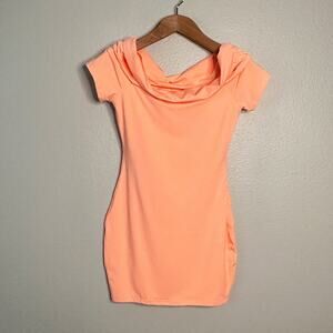 Babyboo Peach Bodycon Cowl Neck Short Sleeve Mini Dress women’s size medium
